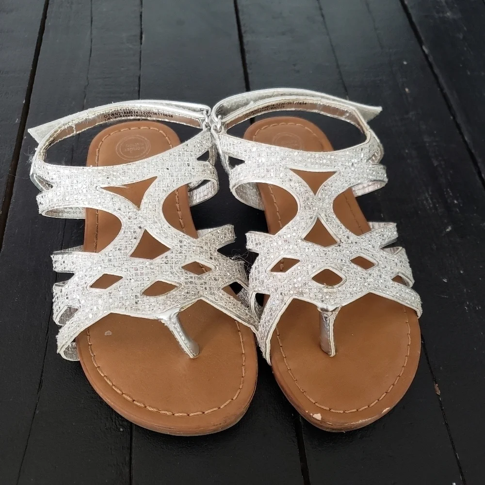 Wonder Nation Toddler Girl 8 Sparkly Silver Strappy Sandals
